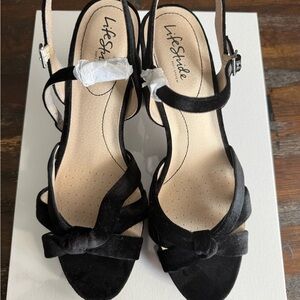 Life Stride Black Velvet Heeled Sandals